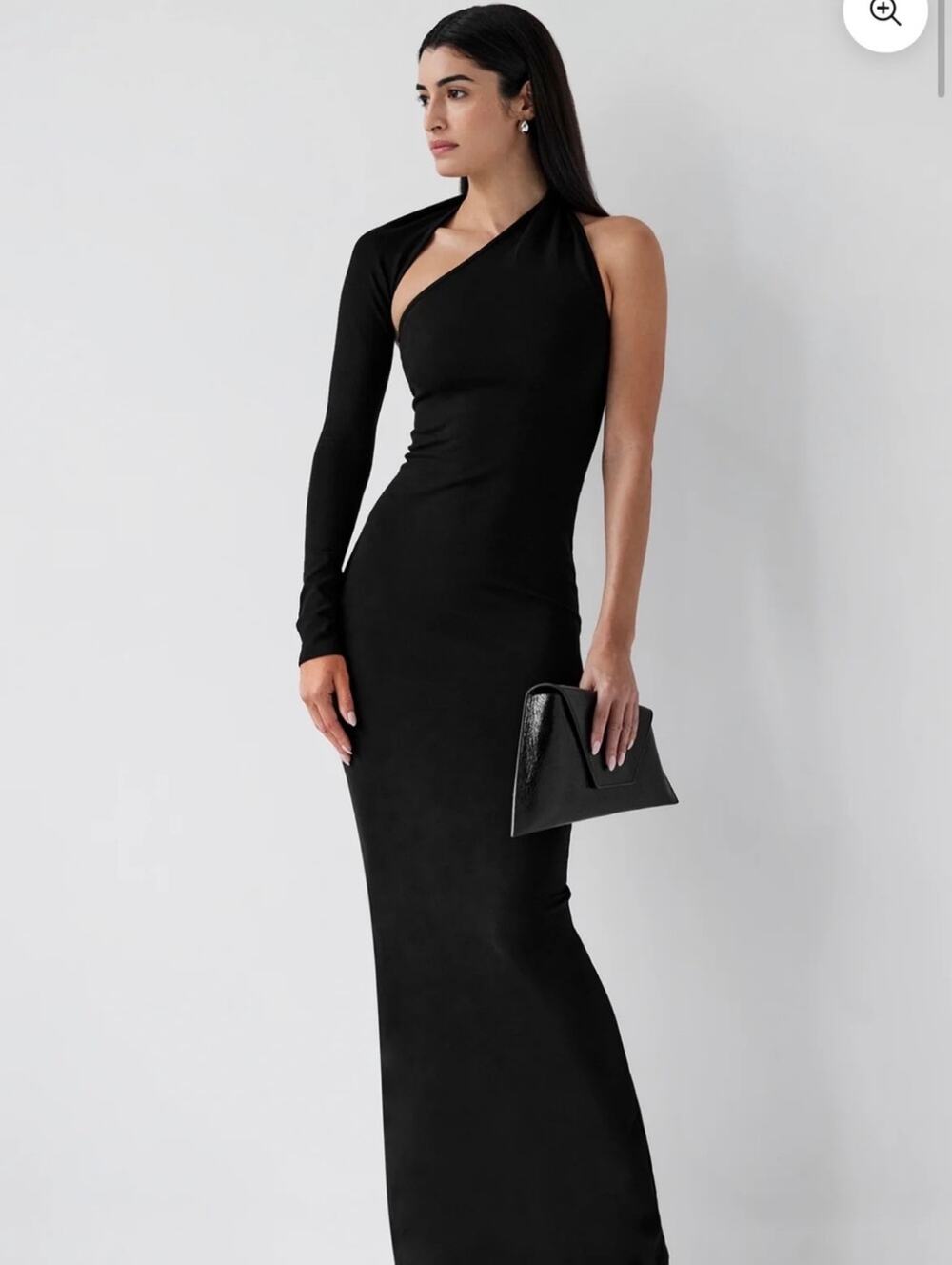 Marcella Manhattan Black One Shoulder Midi Dress Womens M Single Long Sleeve